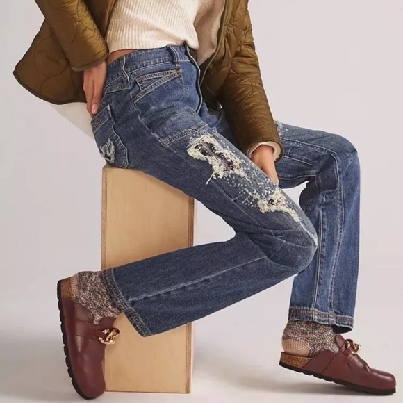 Anthropologie The Wanderer Relaxed Jeans Distressed Sequins High-Rise Size 29 - Picture 11 of 13